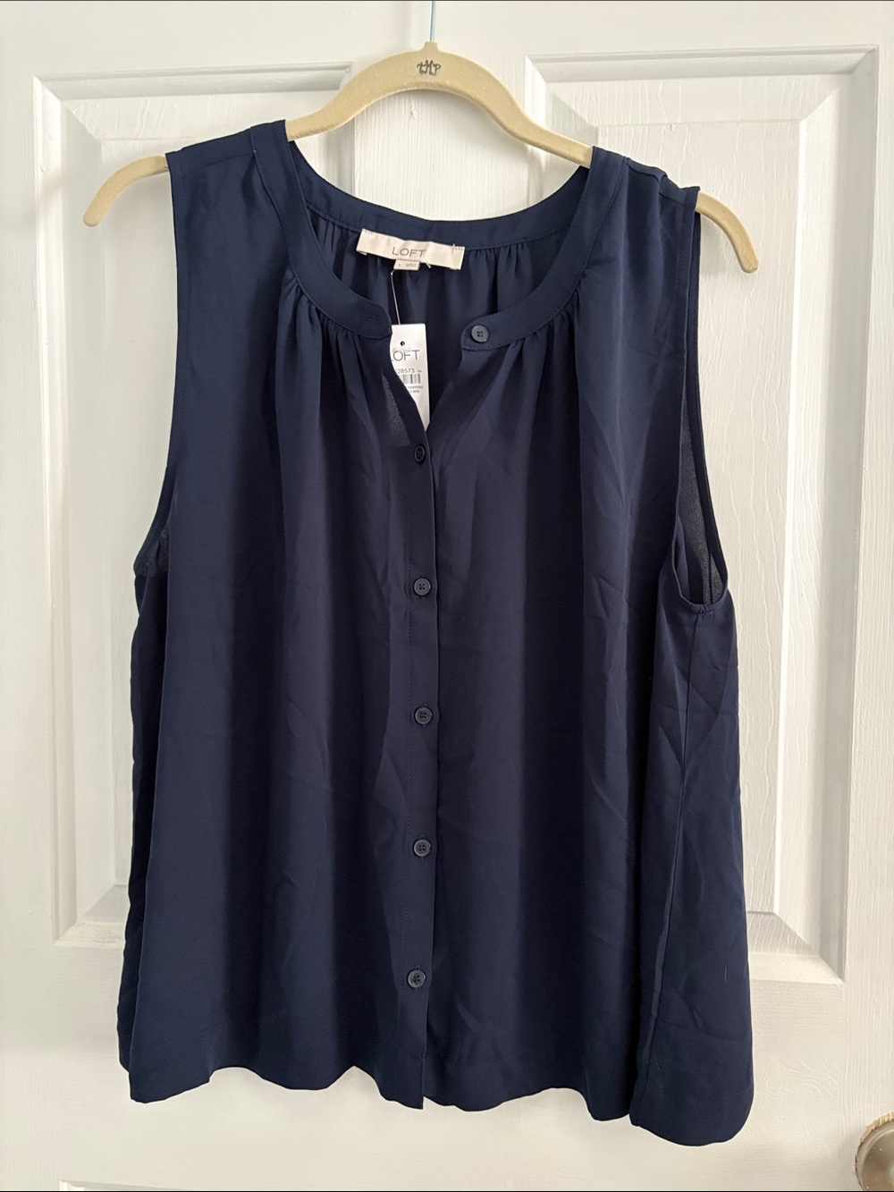LOFT Navy Sleeveless Button-Front Blouse